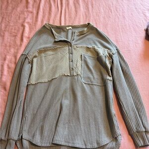 JODIFL Olive Waffle-Knit Button Henley Top